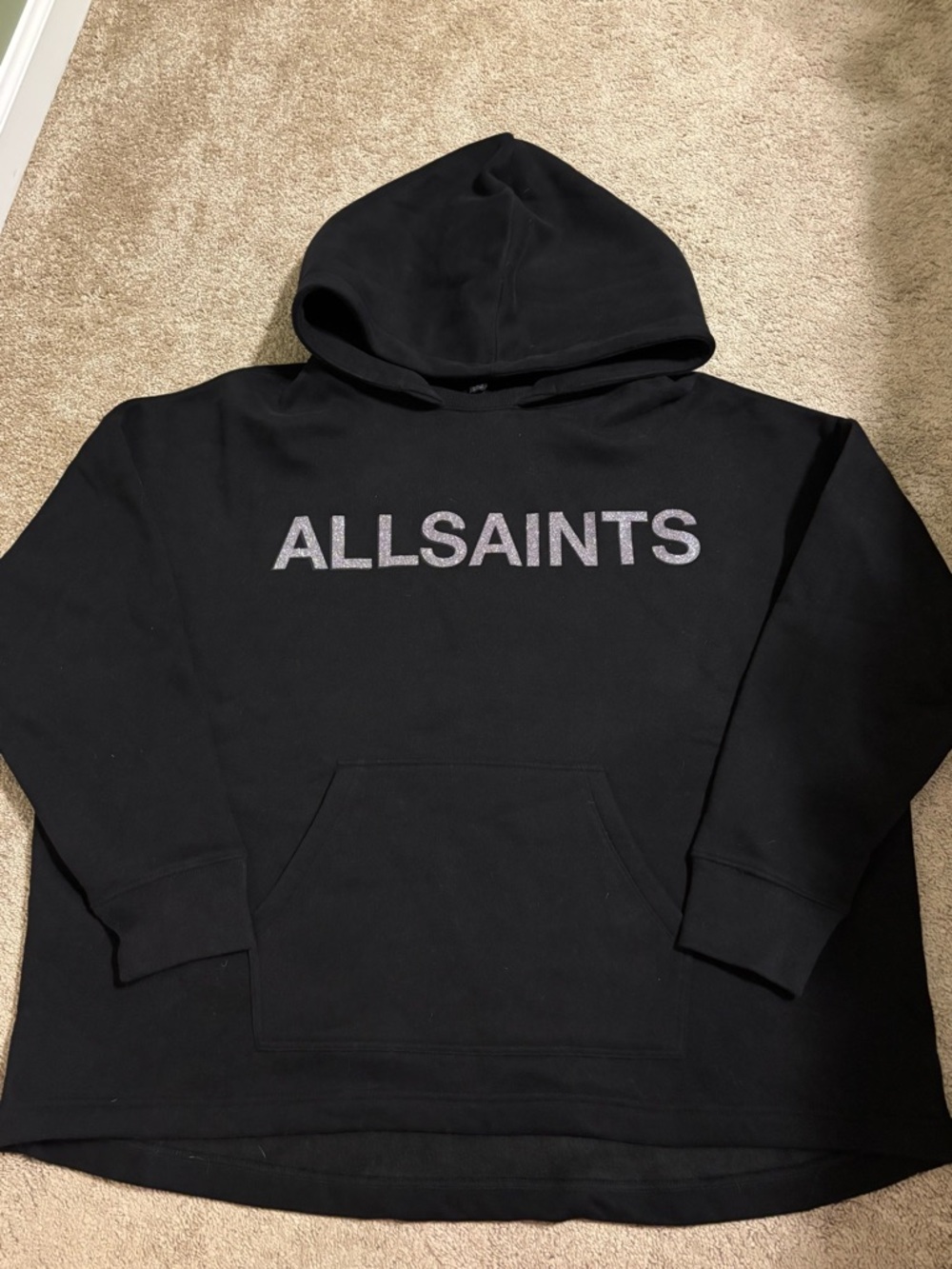 AllSaints Black Pullover Sweatshirt with Label
